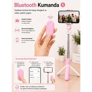 XT-09 Bluetooth Kumandalı Selfie Çubuğu ve Tripod Pembe