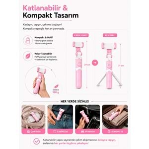 XT-09 Bluetooth Kumandalı Selfie Çubuğu ve Tripod Pembe