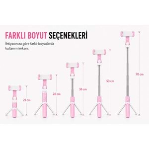 XT-09 Bluetooth Kumandalı Selfie Çubuğu ve Tripod Pembe