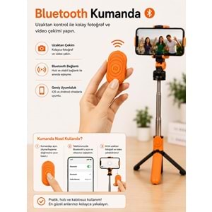 XT-09 Bluetooth Kumandalı Selfie Çubuğu ve Tripod Turuncu