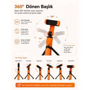 XT-09 Bluetooth Kumandalı Selfie Çubuğu ve Tripod Turuncu