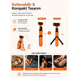 XT-09 Bluetooth Kumandalı Selfie Çubuğu ve Tripod Turuncu