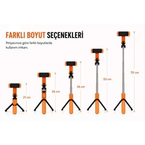 XT-09 Bluetooth Kumandalı Selfie Çubuğu ve Tripod Turuncu