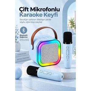 K12 Bt/Usb/Aux Çift Mikrofonlu Karaoke Hoparlör Mavi