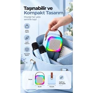 K12 Bt/Usb/Aux Çift Mikrofonlu Karaoke Hoparlör Mavi
