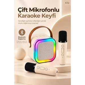 K12 Bt/Usb/Aux Çift Mikrofonlu Karaoke Hoparlör Bej