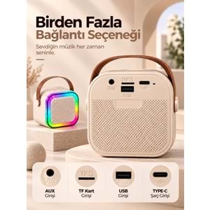 K12 Bt/Usb/Aux Çift Mikrofonlu Karaoke Hoparlör Bej