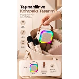 K12 Bt/Usb/Aux Çift Mikrofonlu Karaoke Hoparlör Bej
