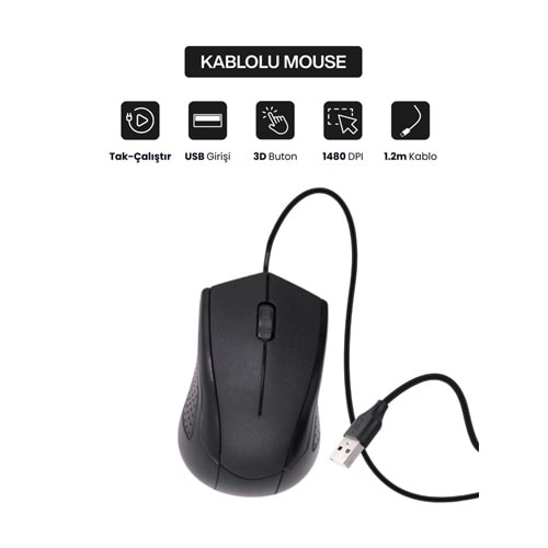 CONCORD C-29 USB Kablolu 3D Optik Mouse Siyah