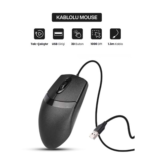CONCORD C-30 USB Kablolu 3D Optik LED Mouse