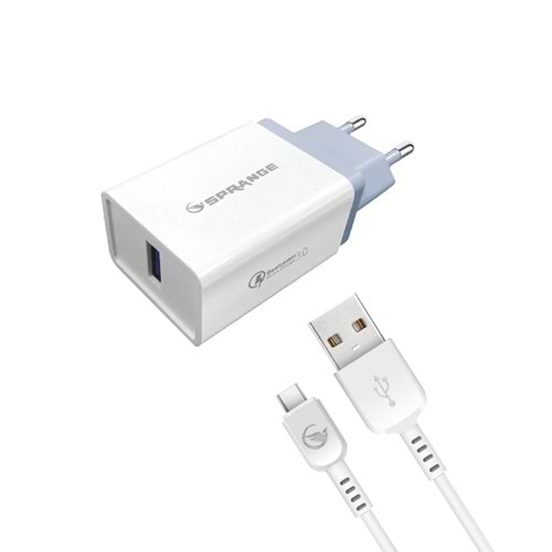SPRANGE T-30 18W USB-A Başlık - Type-C Data & Şarj Usb Kablo
