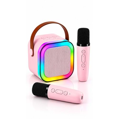 K12 Bt/Usb/Aux Çift Mikrofonlu Karaoke Hoparlör Pembe
