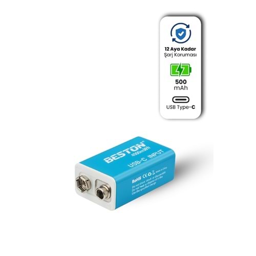 BESTON 9V Şarj Edilebilir USB-C Pil