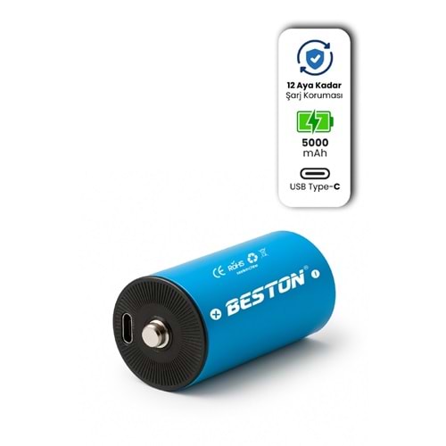 BESTON P2-LID-D Tip Şarj Edilebilir USB-C Şarjlı Pil