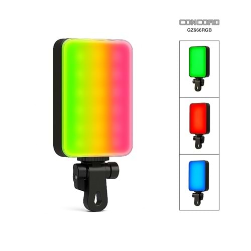 CONCORD GZ666RGB Clip-Fill Taşınabilir Mini RGB Led Selfie Işığı