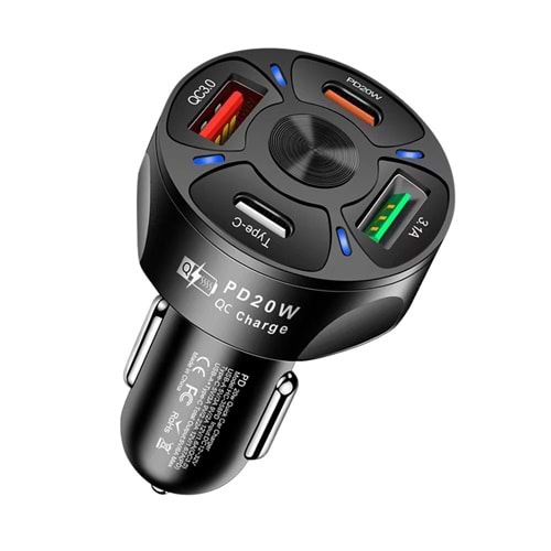CONCORD C-776 3X USB-C & 1x USB A Fast Araç Şarjı Siyah