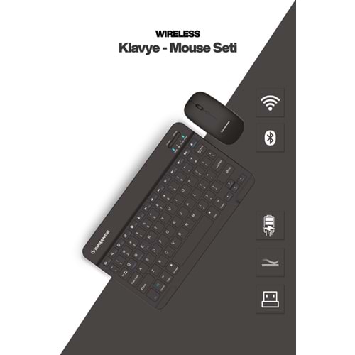 SPRANGE SR-K2 Kablosuz Klavye & Mouse Siyah