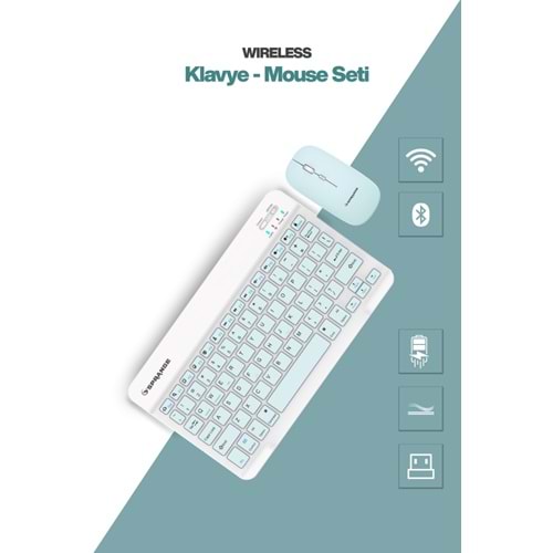 SPRANGE SR-K2 Kablosuz Klavye & Mouse Mavi