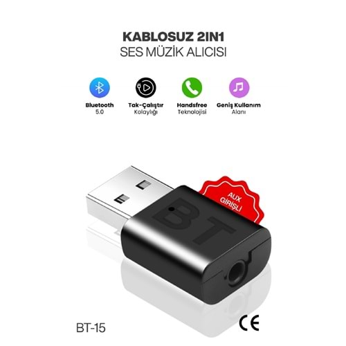 CONCORD BT-15 2IN1 Kablosuz Aux RX/TX Transmitter Ses Alıcı Verici Tak çalıştır