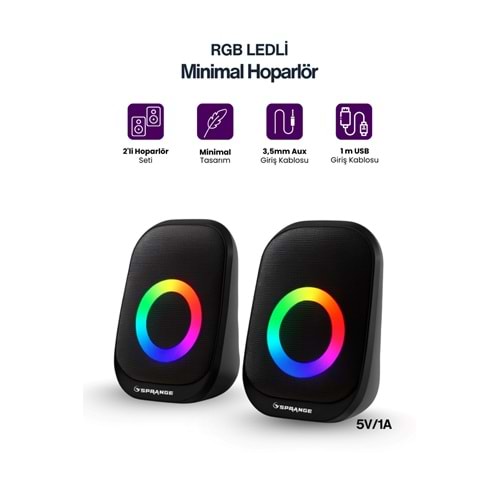 Sprange SR-PN786 2.0 3W*2 USB + 3.5mm 5V Hoparlör Siyah