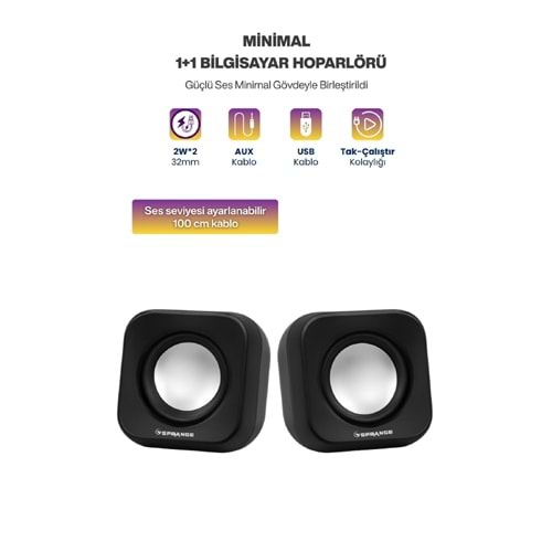 Sprange SR-PN99 2W*2 USB 2.0 + 3.5mm 5V Hoparlör Siyah