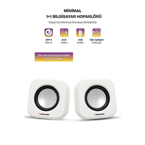 Sprange SR-PN99 2W*2 USB 2.0 + 3.5mm 5V Hoparlör Beyaz