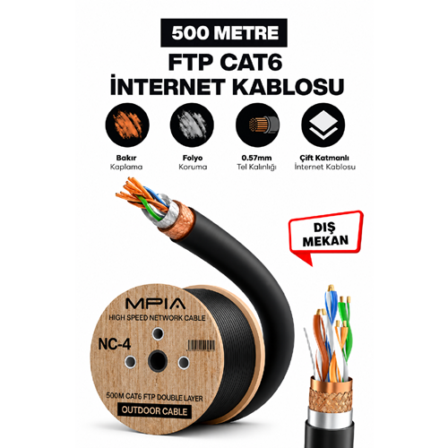 MPIA NC-4 500 Metre CAT6 0.57 mm Çift Katmanlı Dış Ortam İnternet Kablosu