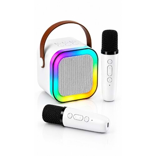 K12 Bt/Usb/Aux Çift Mikrofonlu Karaoke Hoparlör Beyaz