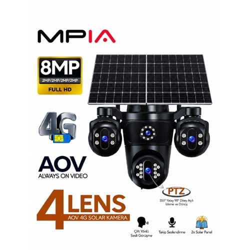 MPIA REİNA 16 MP 4 Lens 1*PTZ 4G SIM Solar Kamera