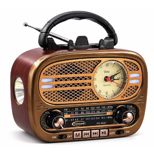 YG-6021 BT/FM/USB Analog Saat Tasarımlı Radyo