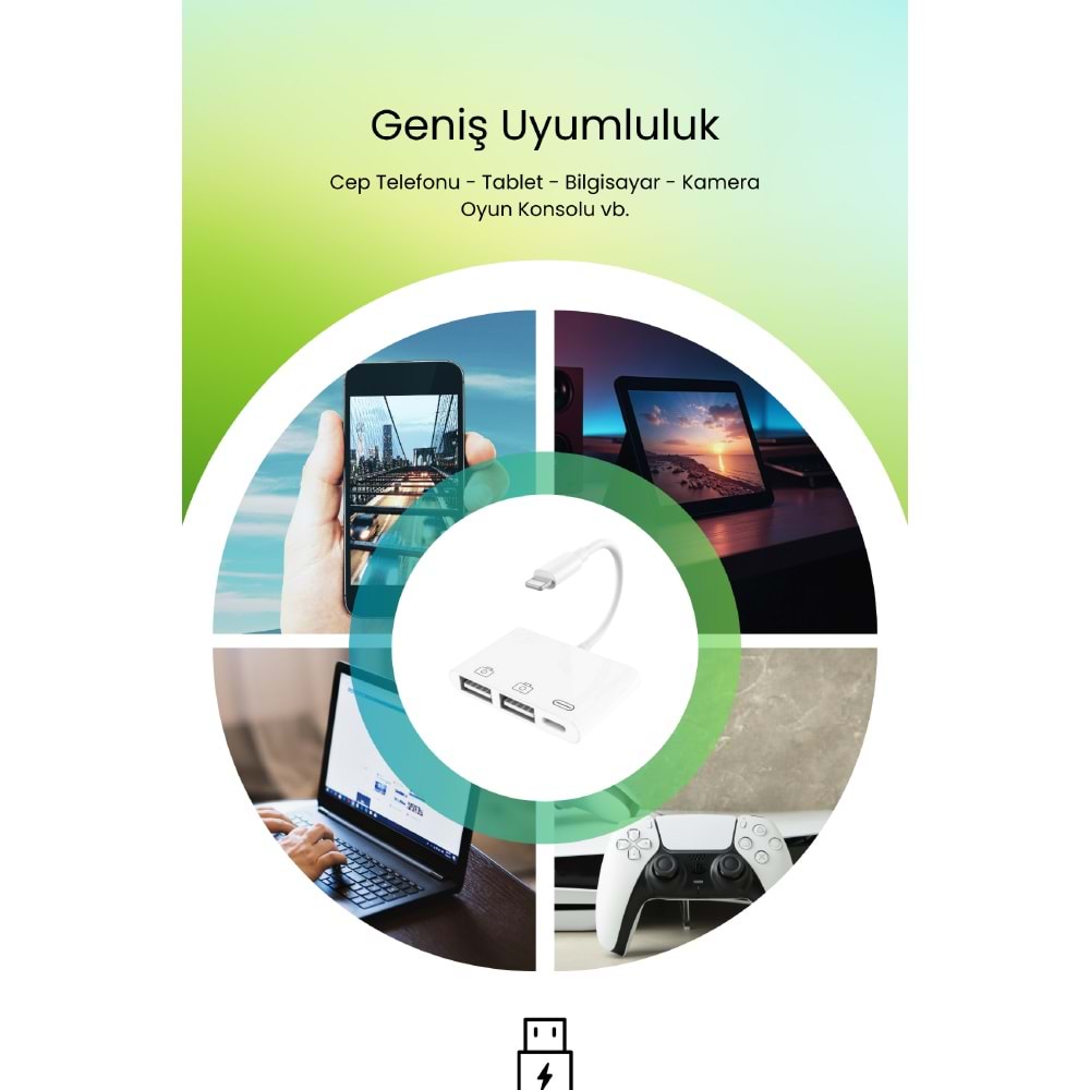 CONCORD JH-0511 Çift USB Bağlantı Lightning OTG Dönüştürücü