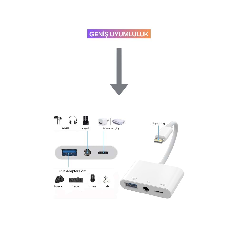 CONCORD JH-0513 USB 2.0 Lightning OTG Dönüştürücü
