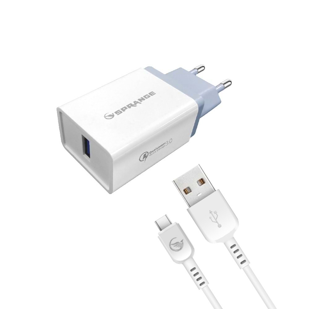 SPRANGE T-30 18W USB-A Başlık - Type-C Data & Şarj Usb Kablo
