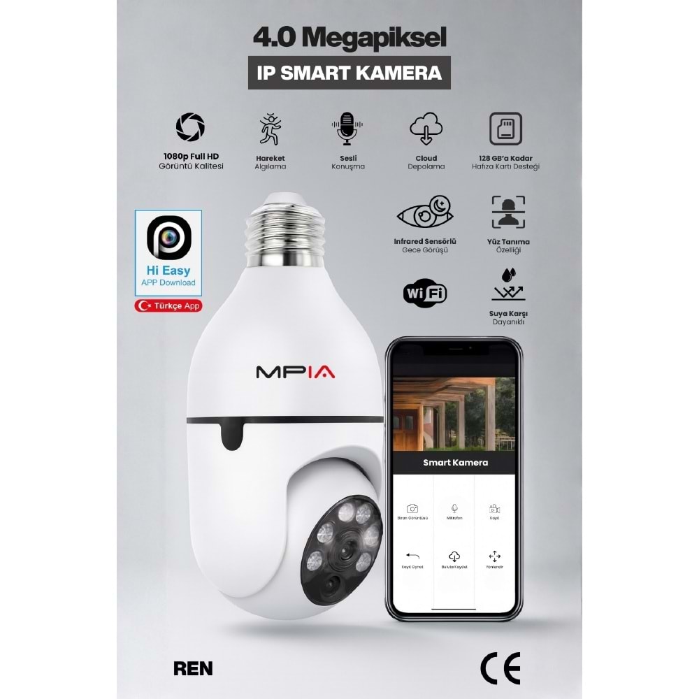 MPIA REN 4 MP 1 Lens PTZ Wi-Fi Ampül Kamera