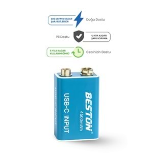 BESTON 9V Şarj Edilebilir USB-C Pil