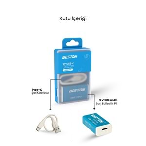 BESTON 9V Şarj Edilebilir USB-C Pil