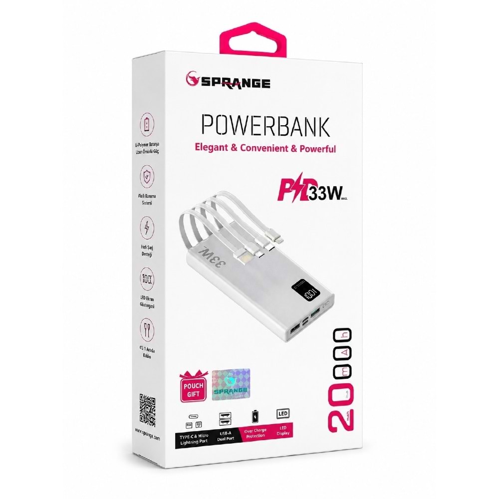 SPRANGE SR-P29 20.000 mAh 33W Hızlı Şarj Powerbank