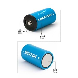 BESTON P2-LID-D Tip Şarj Edilebilir USB-C Şarjlı Pil