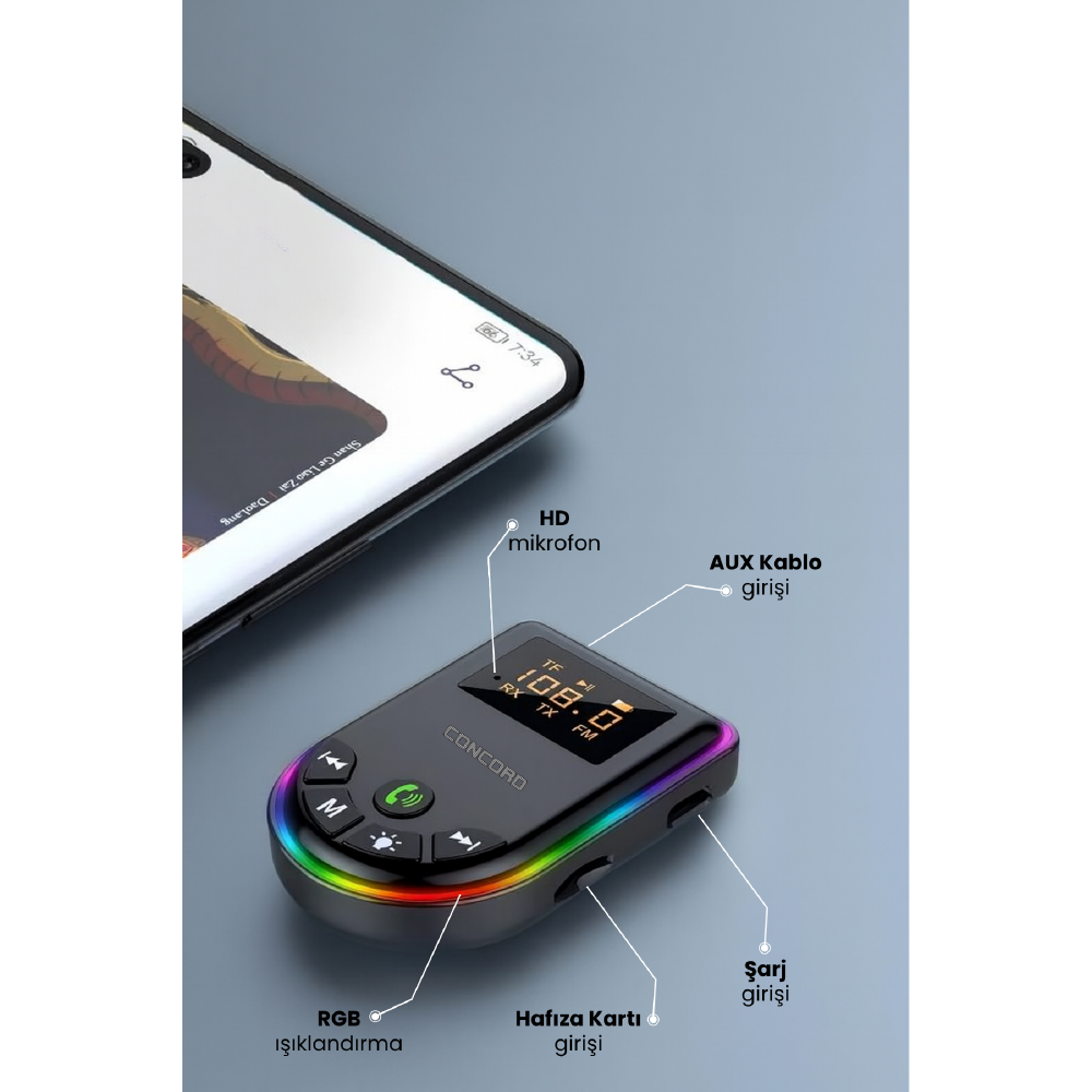 CONCORD C-6010 Bluetooth / TF & Aux - FM Transmitter Mp3 Player