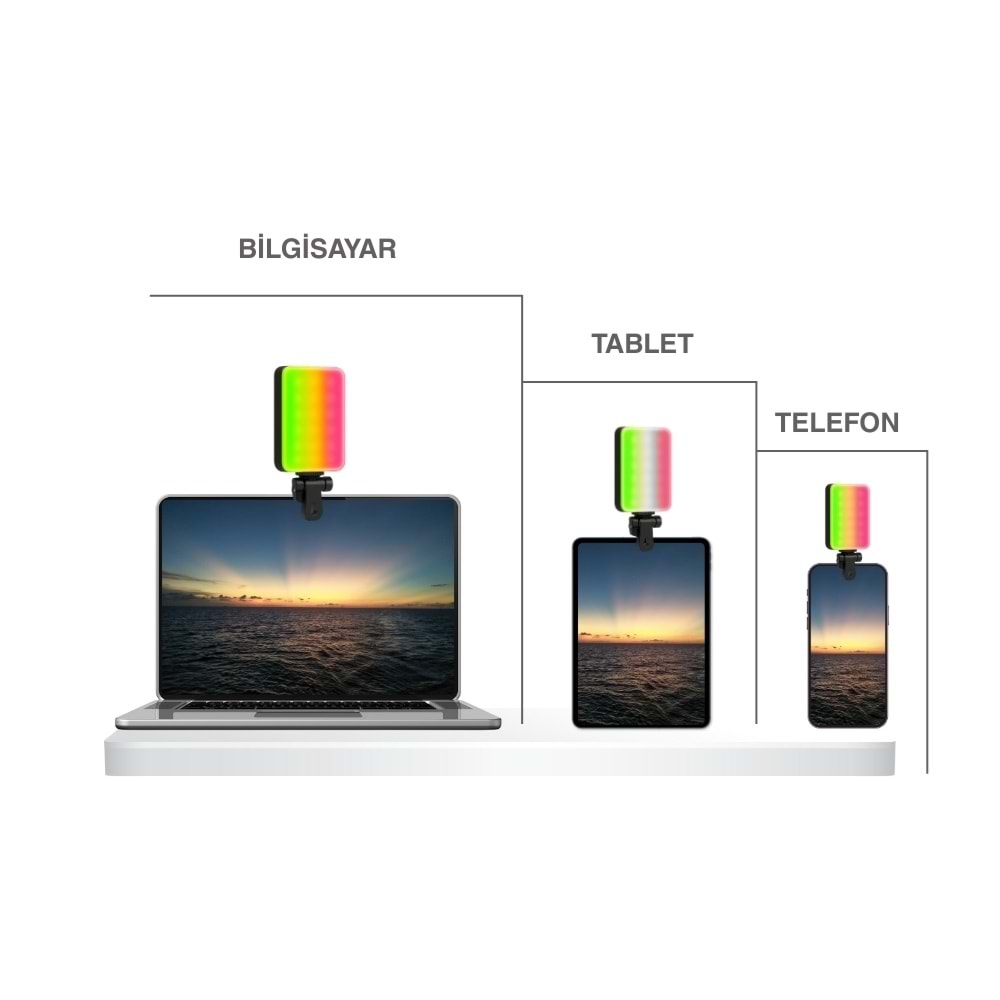 CONCORD GZ666RGB Clip-Fill Taşınabilir Mini RGB Led Selfie Işığı