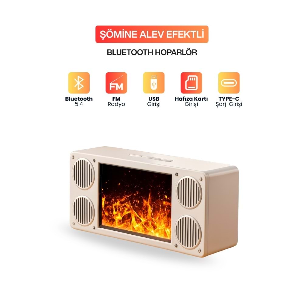 L45 Bt/Fm/Usb Alev & Şömine Efekti Hoparlör Beyaz