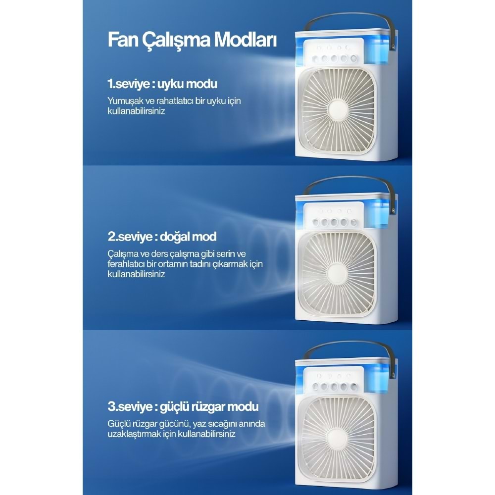 CONCORD MS-55 Hava Nemlendirici RGB Işıklı Soğutucu Fan Beyaz