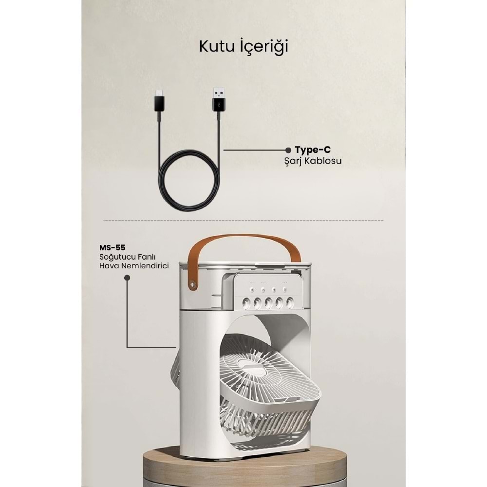 CONCORD MS-55 Hava Nemlendirici RGB Işıklı Soğutucu Fan Beyaz