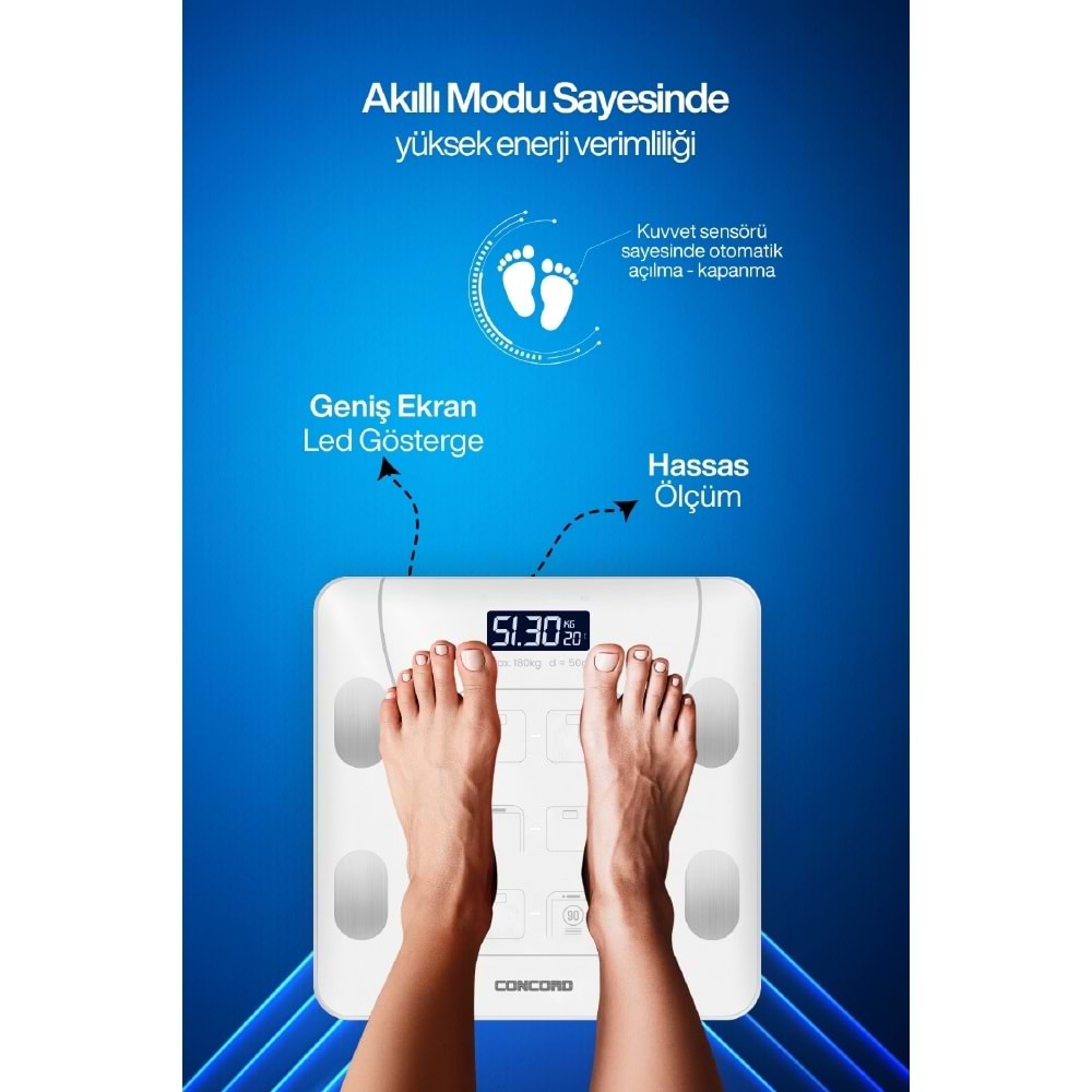 CONCORD C-W01 Akıllı Bluetooth Baskül Beyaz