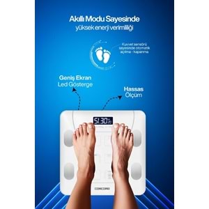 CONCORD C-W01 Akıllı Bluetooth Baskül Beyaz