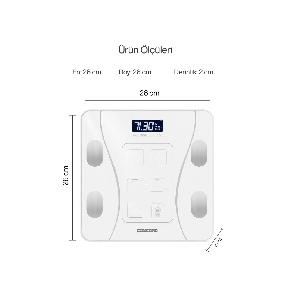 CONCORD C-W01 Akıllı Bluetooth Baskül Beyaz
