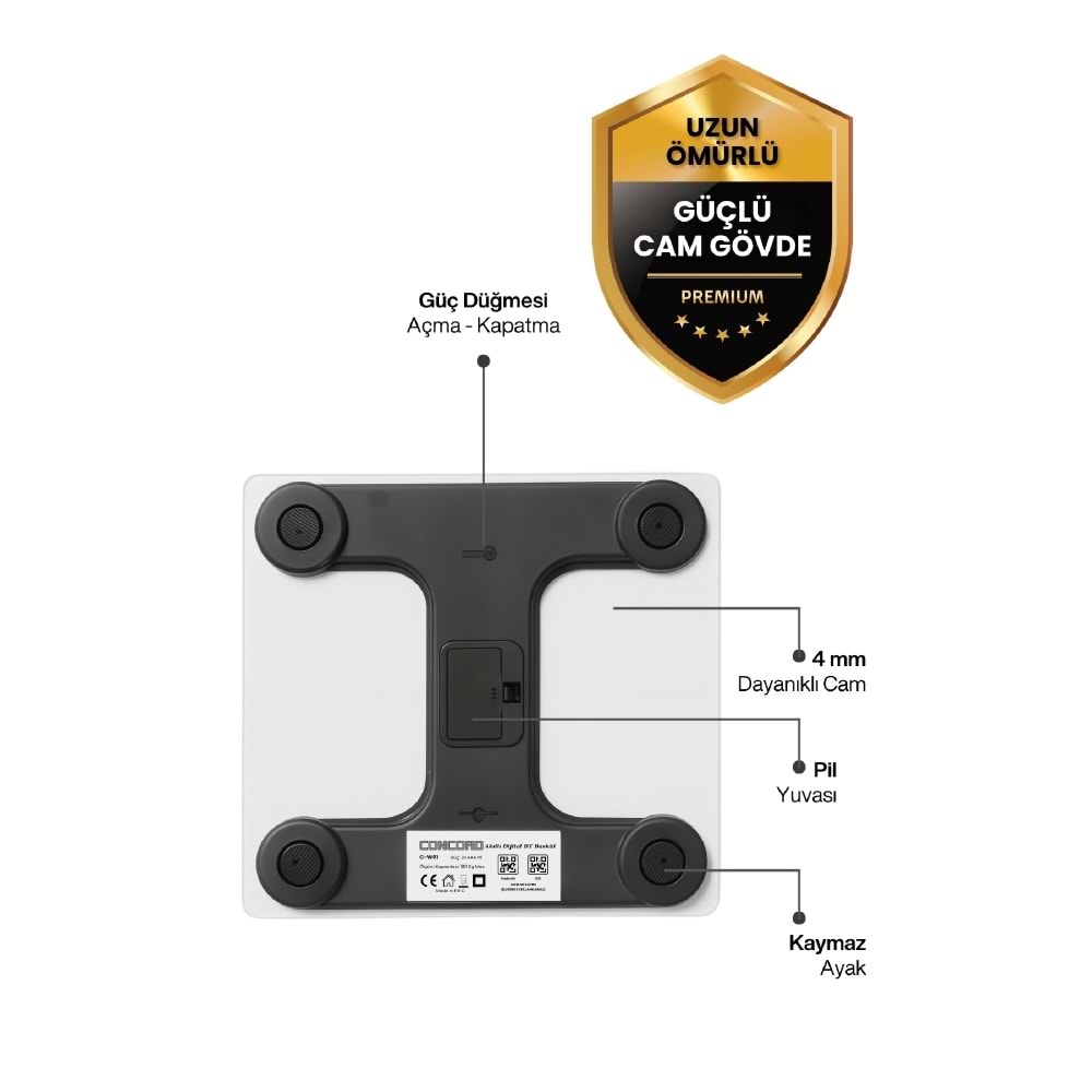CONCORD C-W01 Akıllı Bluetooth Baskül Beyaz