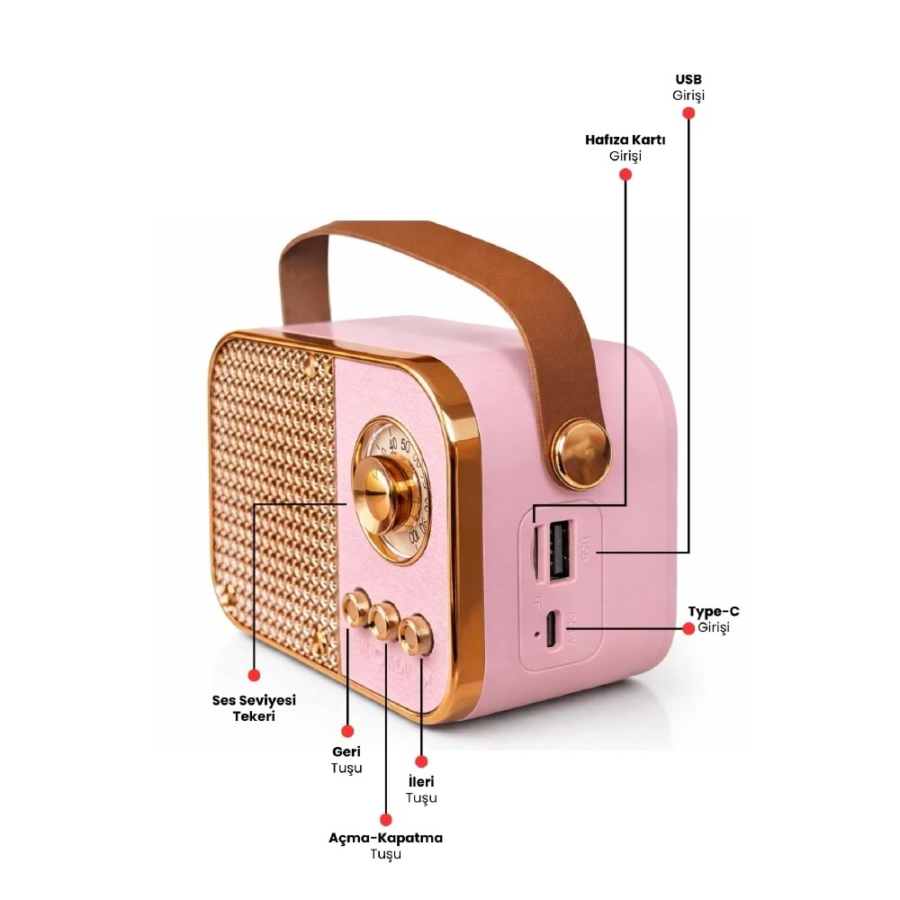 M24 USB/TF Bluetooth Hoparlör Pembe