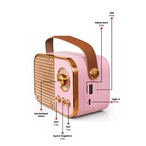 M24 USB/TF Bluetooth Hoparlör Pembe