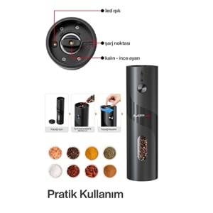 MPIA PG-5 Şarjlı Baharat Öğütücü 110ML Hazne